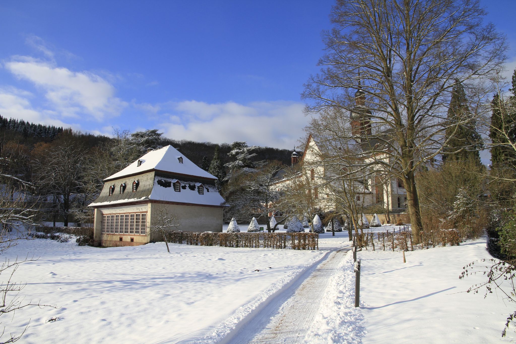 Photo of church Eberbach in Germany in winter.