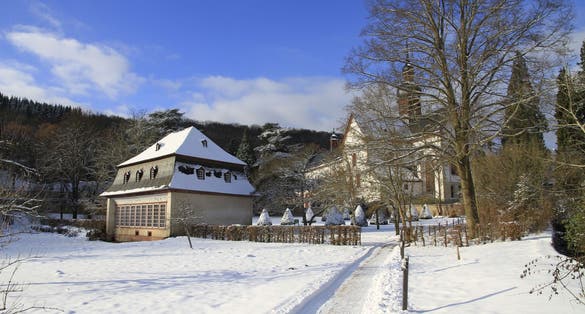 Photo of church Eberbach in Germany in winter.