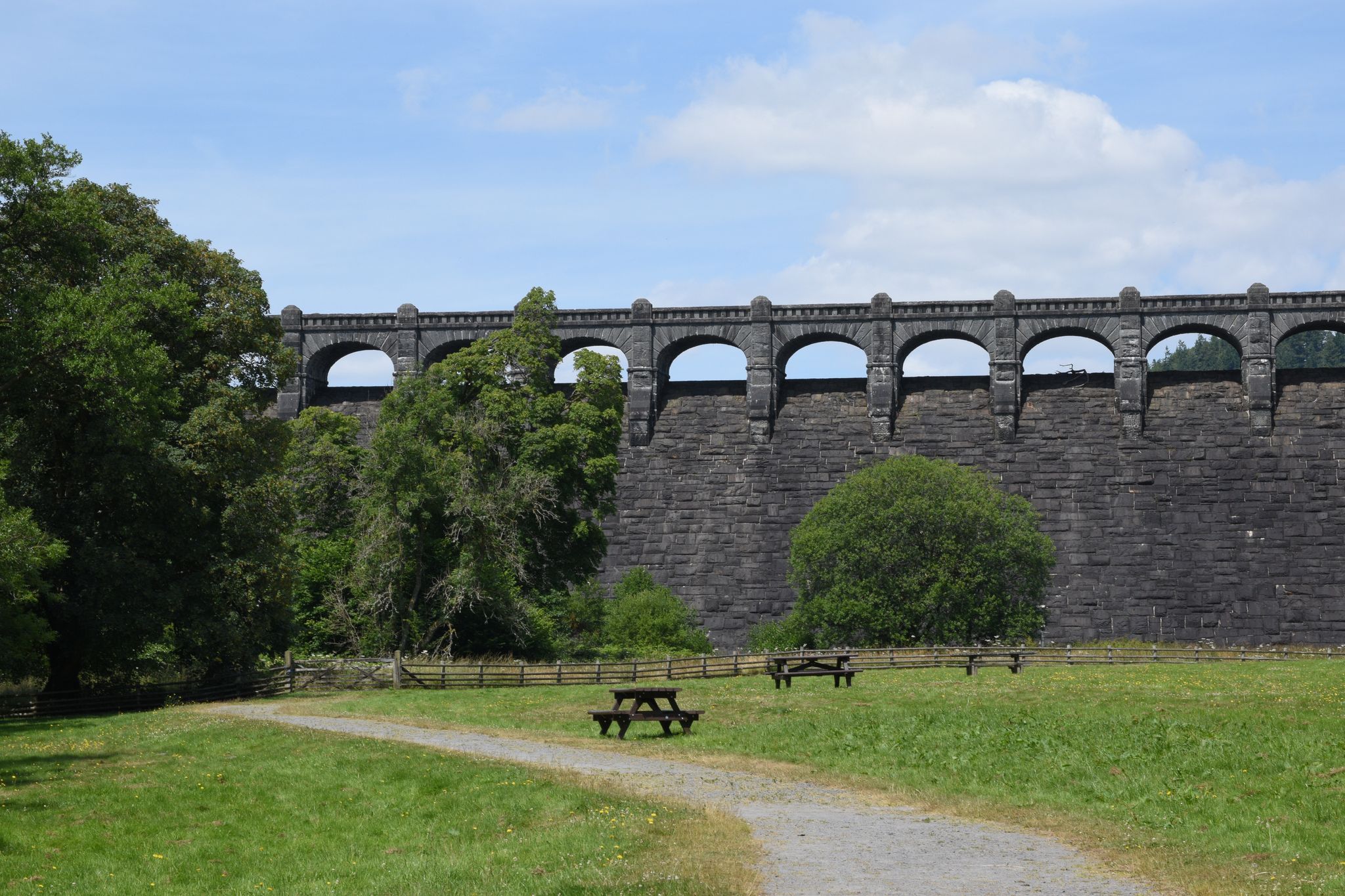 Photo of Lake Vyrnwy Dam from the sculpture park in Powys ,Wales.