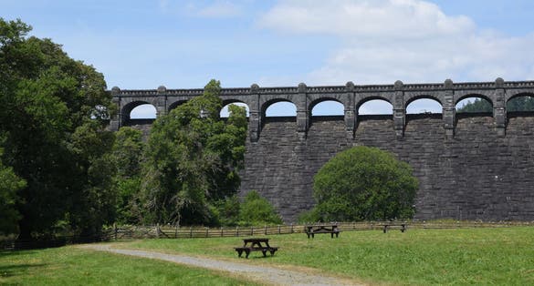 Photo of Lake Vyrnwy Dam from the sculpture park in Powys ,Wales.