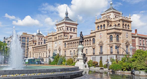 Photo of Cavalry Academy building on Zorrilla square in Valladolid, Spain.