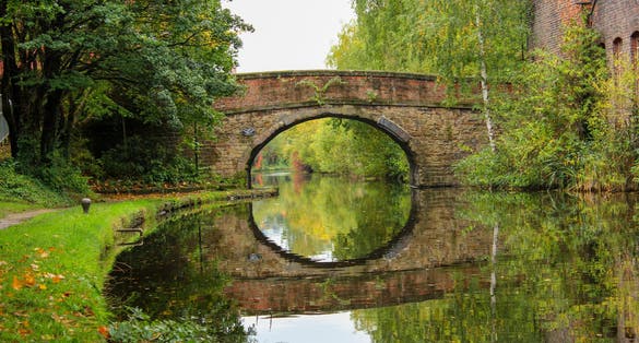 Sheffield - city in South Yorkshire, UK. Canal waterway basin and autumn colours.