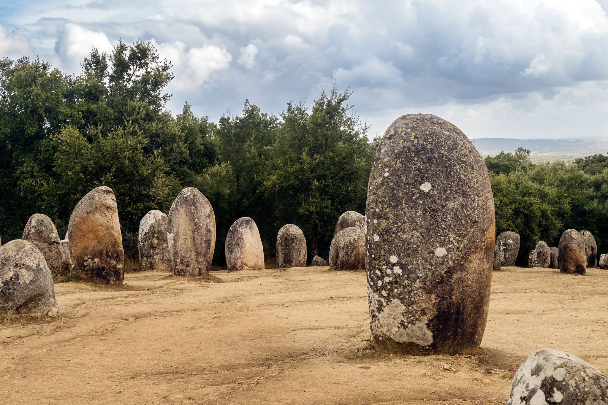 Almendres Cromlech in Evora. It is one of the most important megalithic monuments of the Iberian Peninsula and one of the most important in Europe