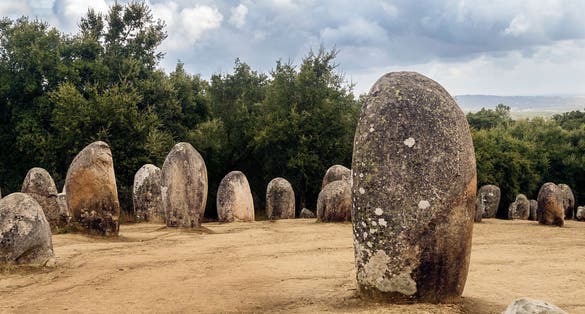 Almendres Cromlech in Evora. It is one of the most important megalithic monuments of the Iberian Peninsula and one of the most important in Europe