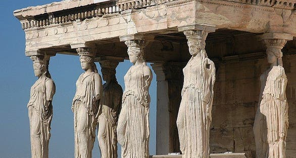 photo of view of The Porch of the Maidens, the Erechtheion, Athenian Acropolis. Athens, Greece.