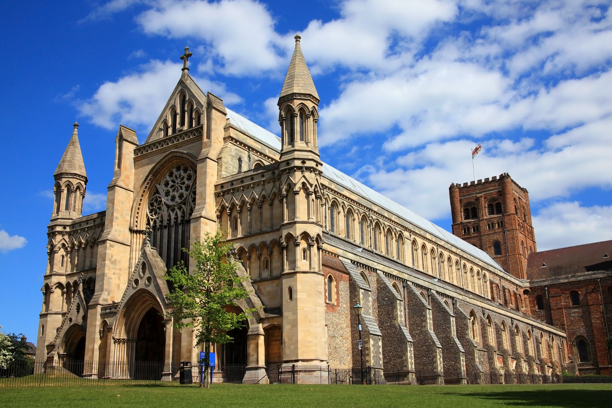 Photo of St Albans Cathedral in St Albans, although of a Norman structure the Cathedral's origins date back to Anglo Saxon times and is the longest cathedral in England.