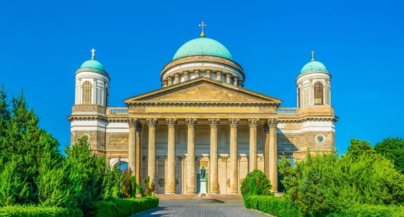 Photo of front view of the famous basilica of esztergom, Hungary.