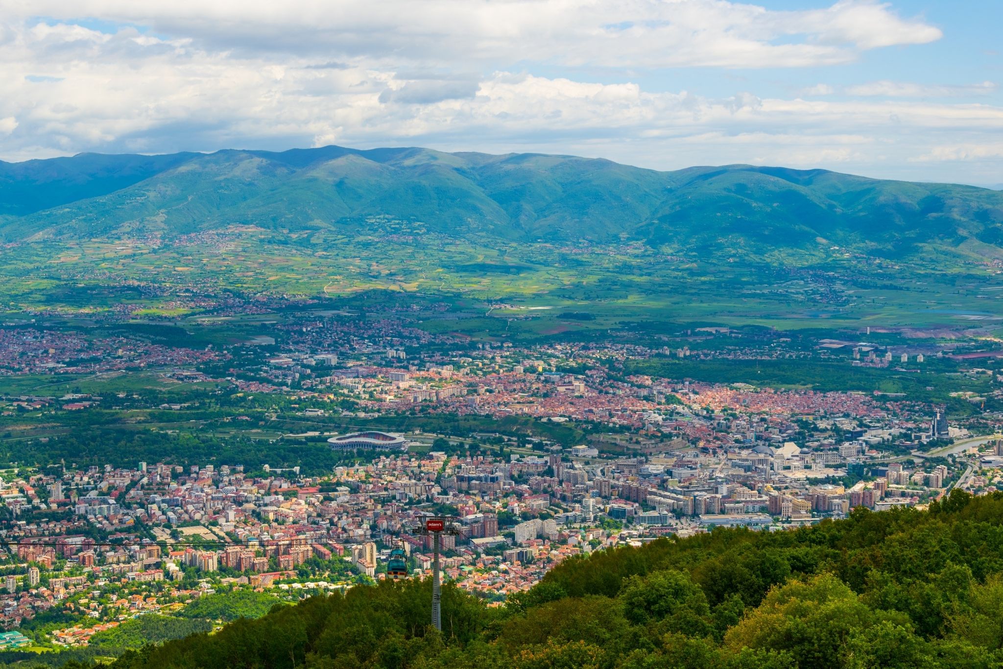 Photo of aerial view of the Macedonian capital Skopje from Vodno mountain.