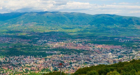 Photo of aerial view of the Macedonian capital Skopje from Vodno mountain.