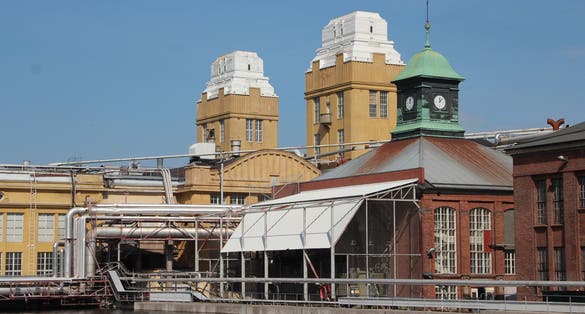 Varkaus, Finland. Clock Tower of the pulp mill factory in Old Varkaus area. .