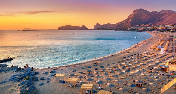 Photo of famous sandy beach of Falasarna at the north west of Chania, Crete, Greece.