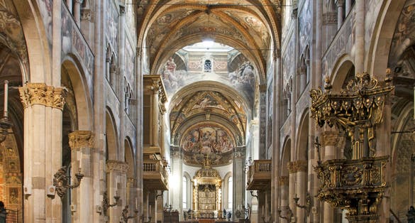 Interior of cathedral in Parma, Emilia-Romagna, Italy from XIIth century.