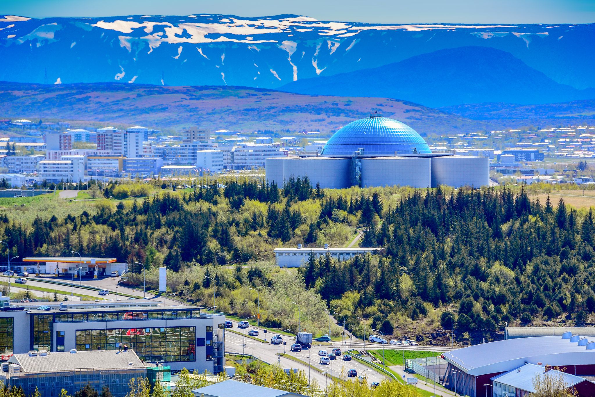 photo of aerial view of perlan. Reykjavik city, Iceland.