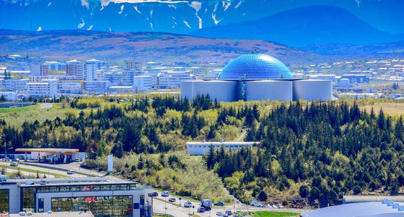 photo of aerial view of perlan. Reykjavik city, Iceland.