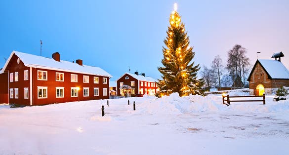 Christmas tree decorated in Church Village of Gammelstad, Lulea; Sweden.