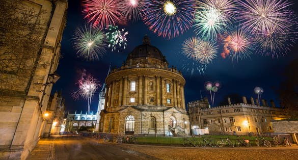photo of view of Fireworks display near the science library in Oxford. England
