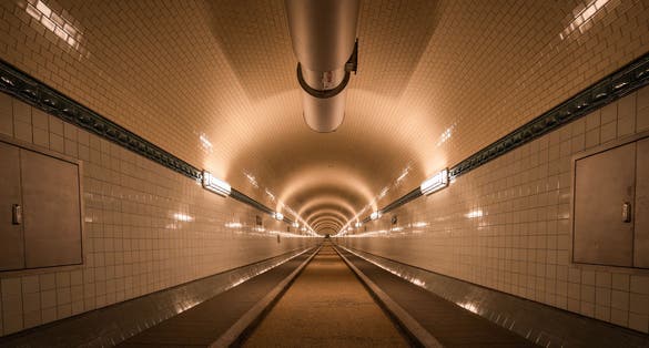 Photo of Old Elbe tunnel in Hamburg, Germany, which connect St Pauli with the docks and shipyards of the Hamburg harbor.