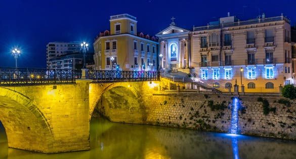 Photo of Puente de los peligros viewed during night in Murcia, Spain .