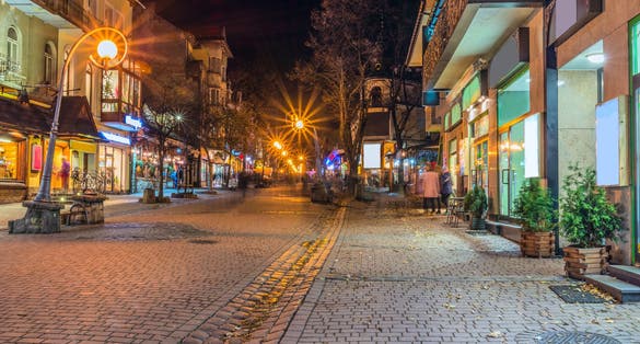 ZAKOPANE, POLAND. Famous Krupowki street in at winter time.
