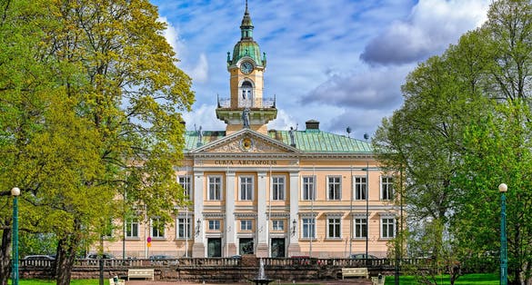 Photo of the town hall park with neoclassical style Porin Raatihuoner, Pori, Finland.
