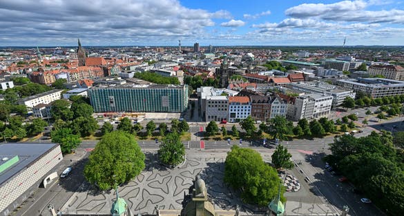 photo of view of City Skyline from the New Town Hall in Leipzig, Saxony, Germany Hannover, Germany.