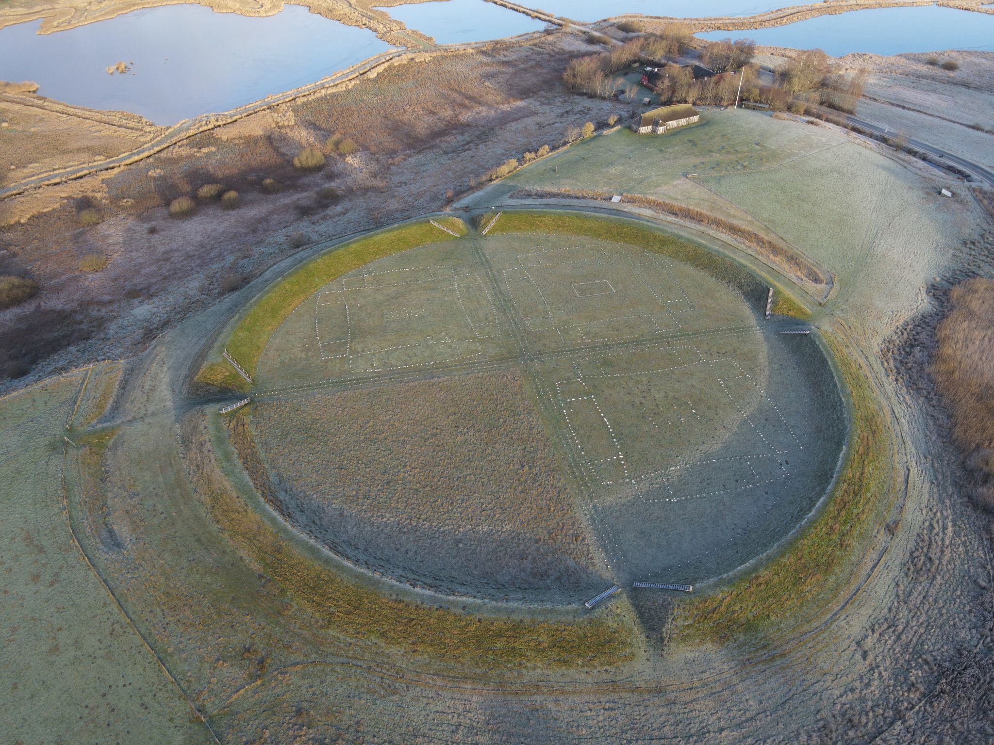Photo of aerial view of Vikingecenter Fyrkat, Denmark.