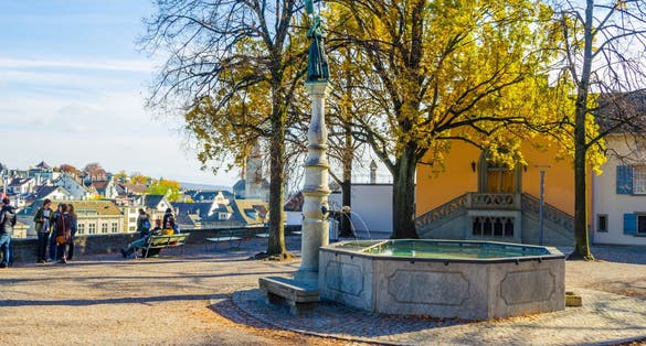 Photo of Lindenhof park in center of the swiss city zurich.