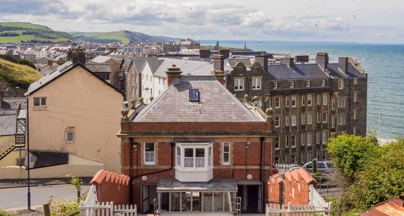 Photo of the Cliff Railway in Aberystwyth ,tourists ride to the top of Constitution Hill to enjoy the view, Wales.