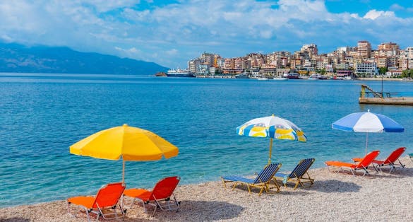 View of an empty beach at Sarande, Albania