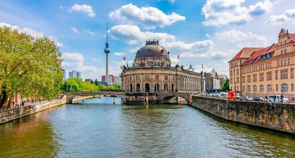 photo of view of Bode museum on Museum island and Spree river, Berlin, Germany
