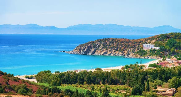 Photo of Coast at the Mediterranean sea in Villasimius, in Cagliari, South Sardinia in Italy.
