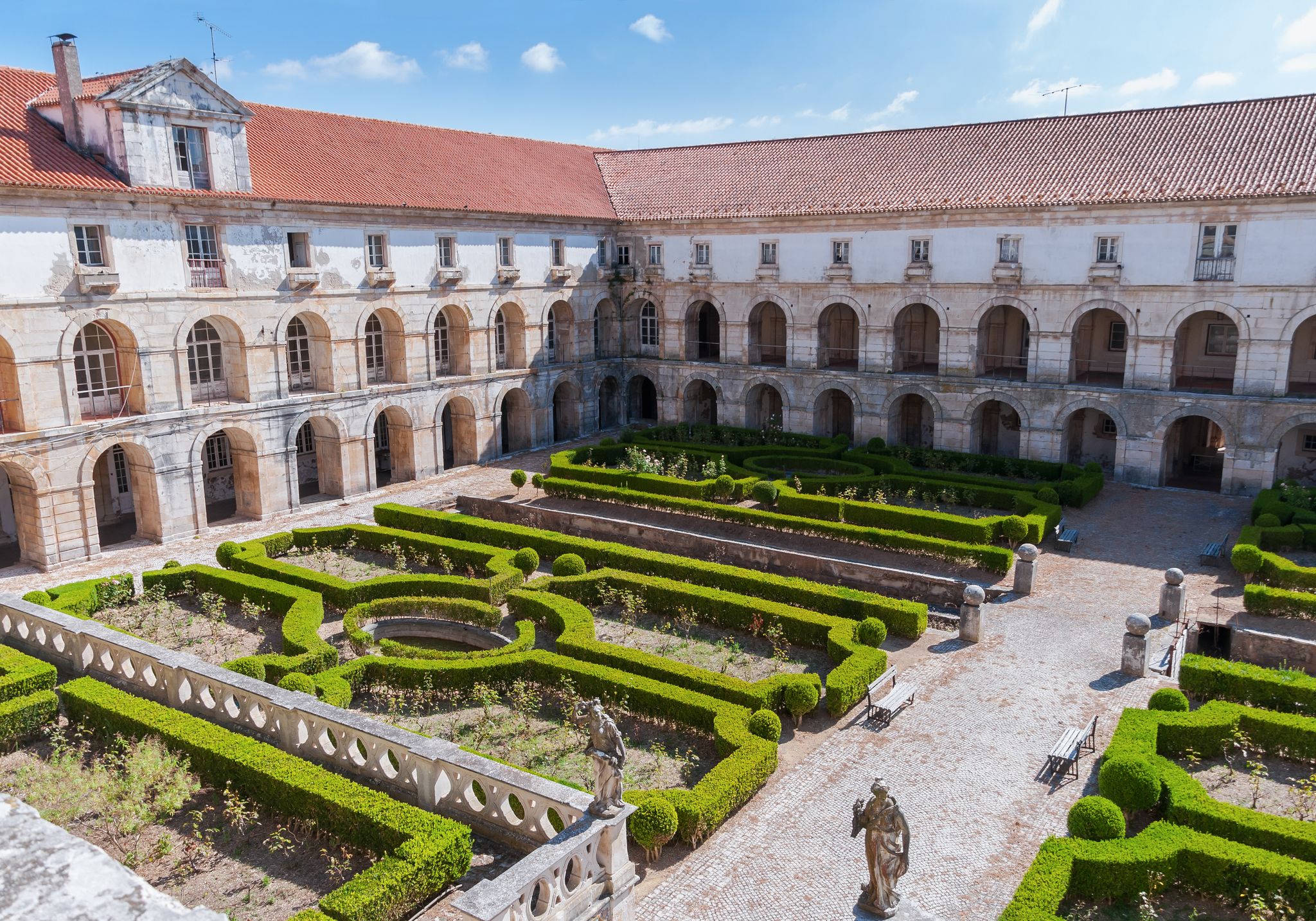 Courtyard of roman catholic Monastery of Alcobaca, Portugal.