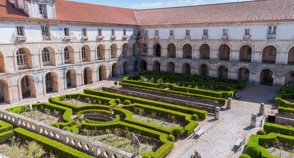Courtyard of roman catholic Monastery of Alcobaca, Portugal.