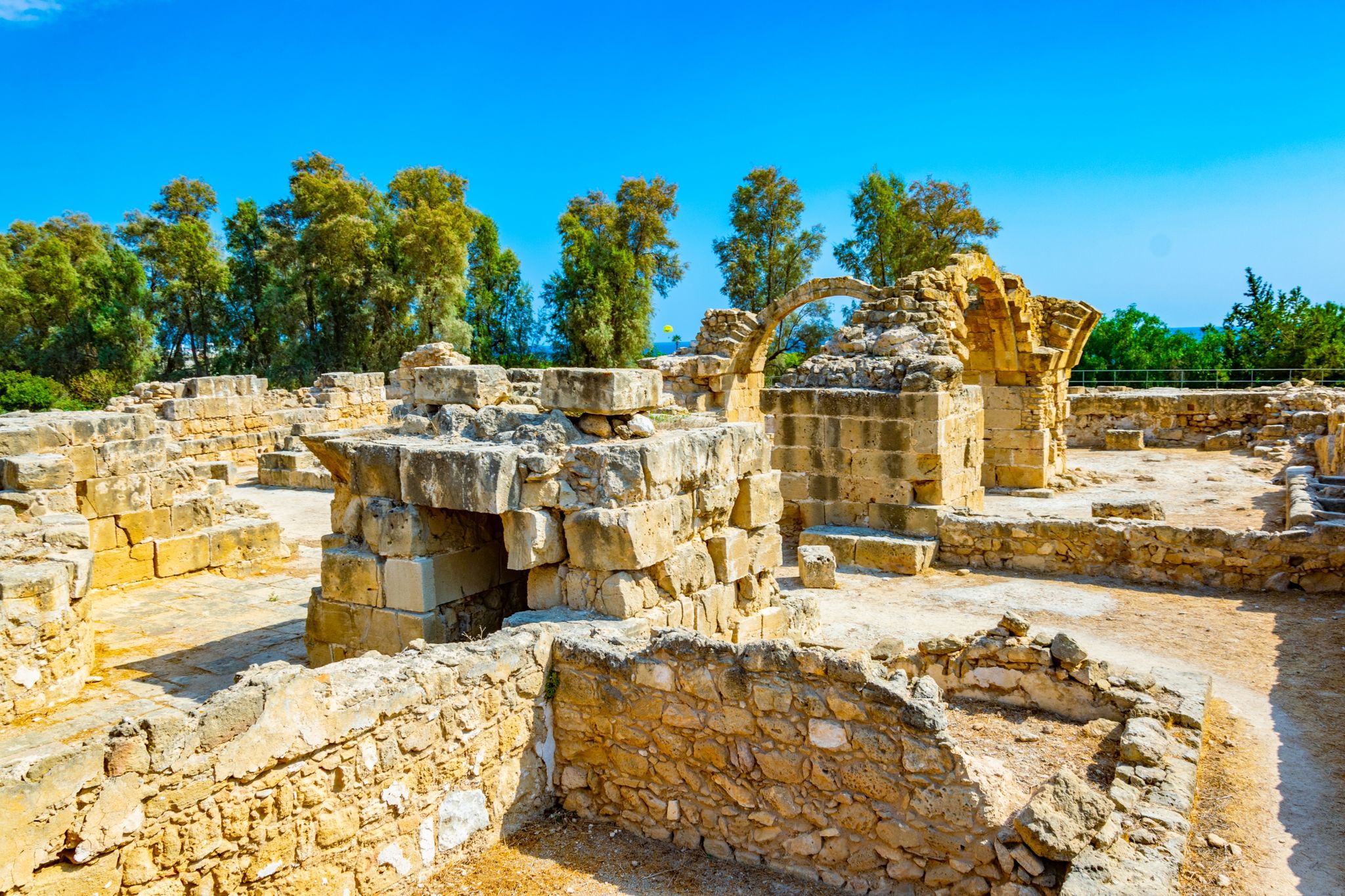Photo of Saranta Kolones or Forty Columns castle is a ruined medieval fortress inside the Paphos Archaeological Park on Cyprus.