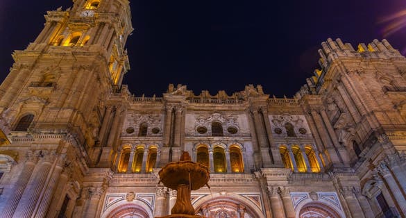 Photo of night view of the cathedral of the incarnation in Malaga.
