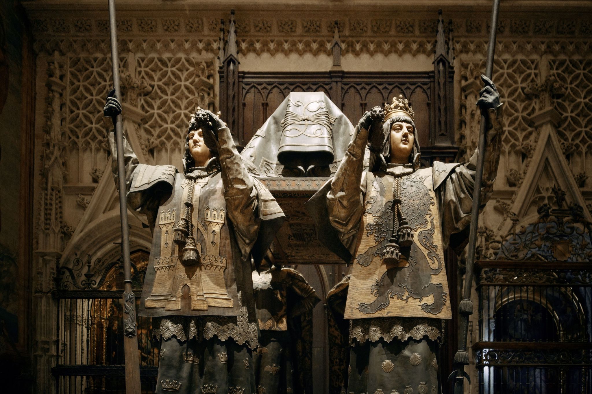 Photo of The tomb of Christopher Columbus in the Cathedral of Saint Mary of the See or Seville Cathedral.