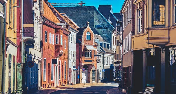 Photo of beautiful Streets of the Old town of Odense, Denmark.