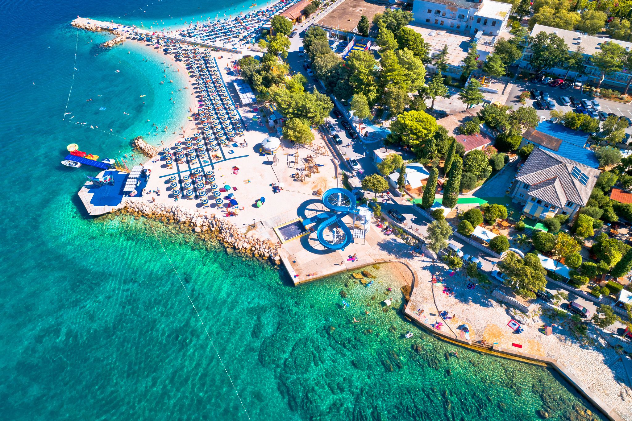 Photo of aerial view of Crikvenica town on Adriatic sea waterfront , Kvarner bay region of Croatia.
