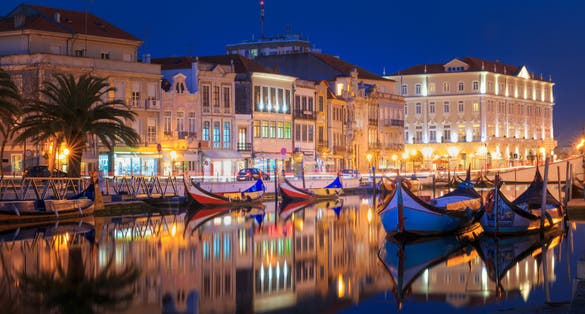 City of Aveiro in the north of Portugal with the water canals by night