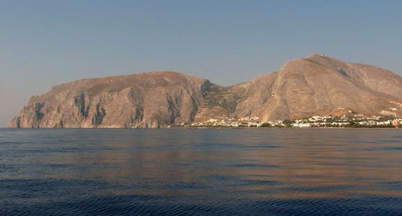 photo of view of Kamari view from the sea, Kamari, Greece.