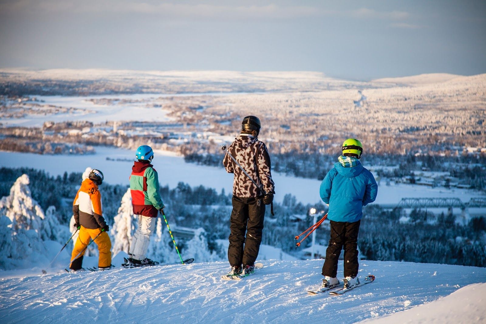Rovaniemi Finland, panorama of the city with Kemijoki river in the back and Ounasvaara fell with the city heart at the left.