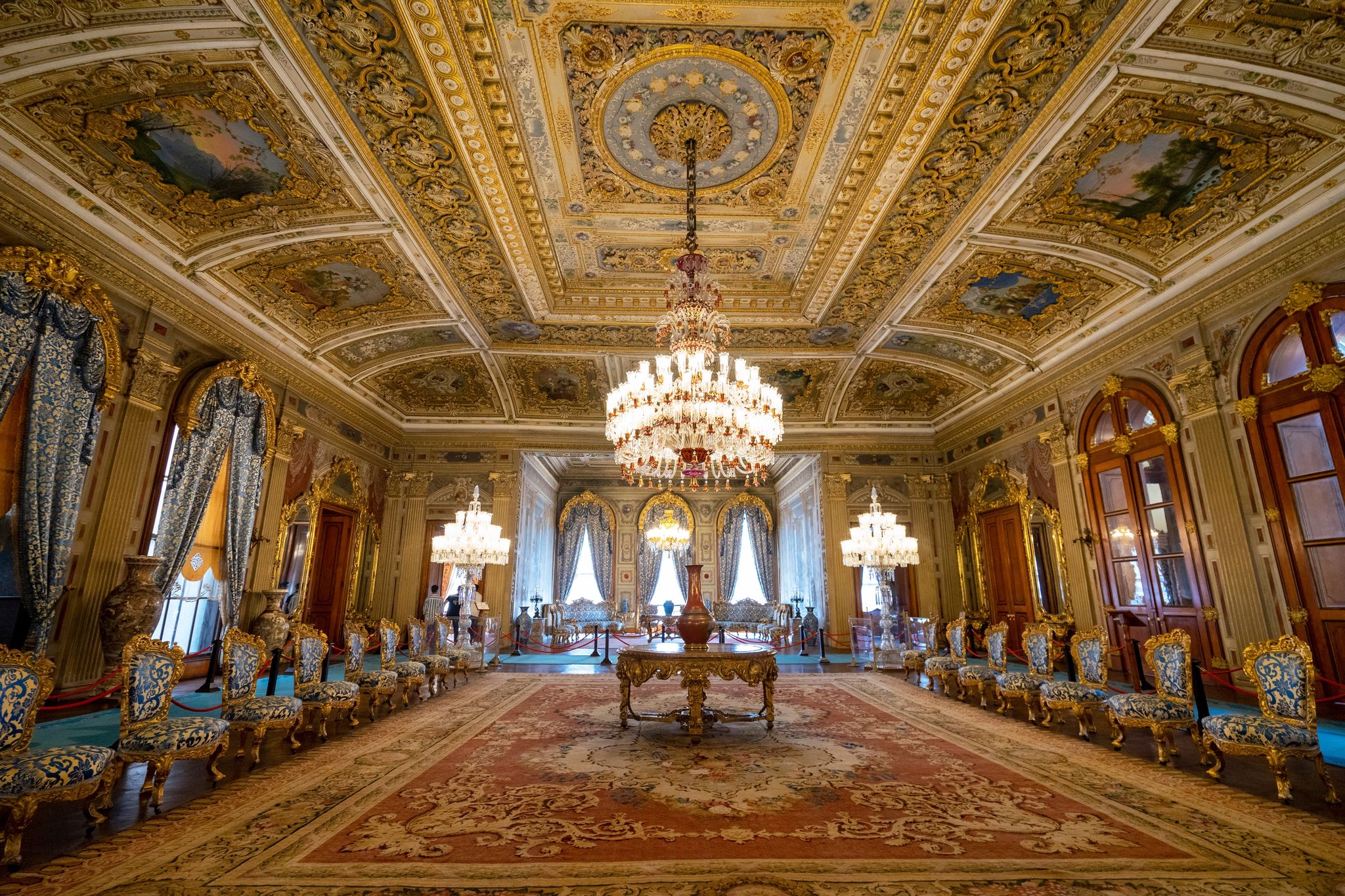 Interior view of Dolmabahce Palace (Blue Hall). Dolmabahce is the largest palace and one of the most important historical monuments in Istanbul, Turkey.