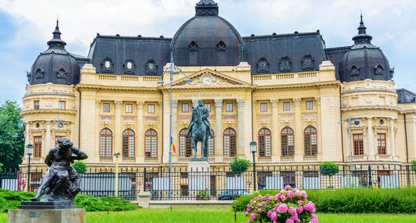 Old Central University Library In Bucharest located on "Calea Victoriei" Avenue near Constitution Square.