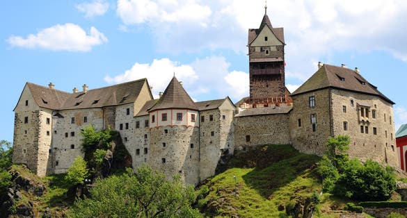 Photo of Castle Loket over Eger river, Czech Republic.