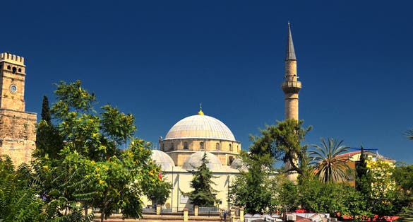 photo of Tekeli Mehmet Pasa mosque in sunny morning in Antalya, Turkey.