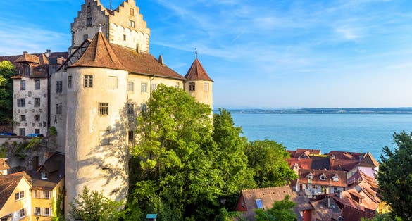 photo of nice summer scenic view of Meersburg Castle and Lake Constance in Germany, Europe.
