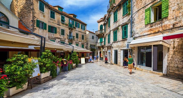 Photo of old stone street of Split historic city, Dalmatia, Croatia.