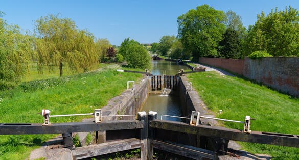 Photo of Devizes Caen Locks multiple lock gates, France.