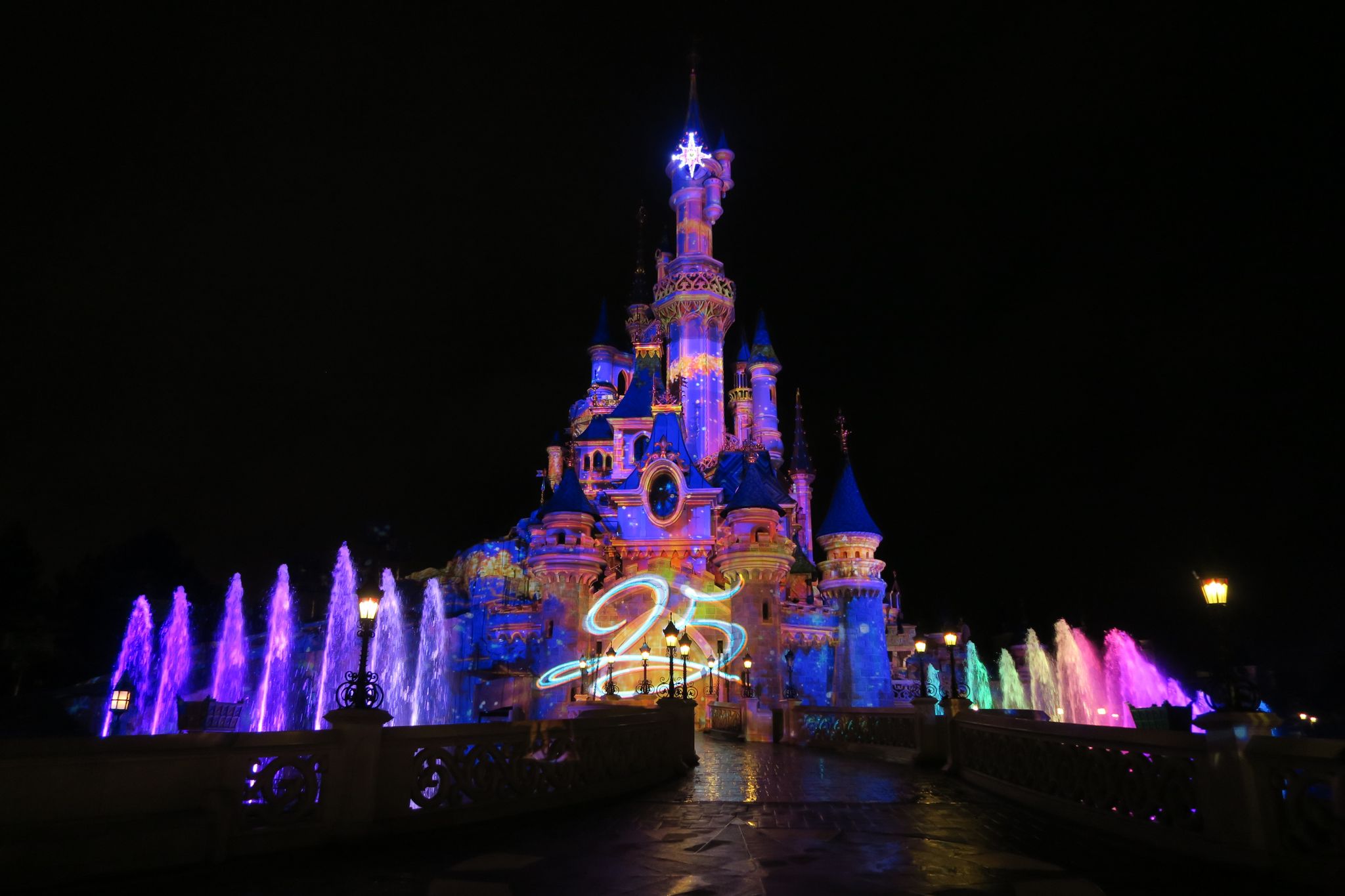 Photo of Disneyland Paris at night, France.