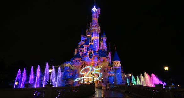 Photo of Disneyland Paris at night, France.